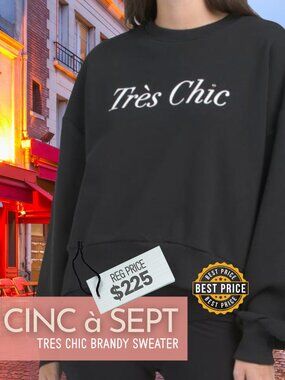 NWT Cinq à Sept Très Chic Brandy Pullover Sweatshirt - Black - Size S